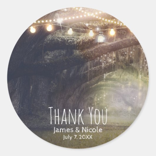 Sticker Rond Rustic Woods Enchanted Forest & Lumières Mariage (Devant)