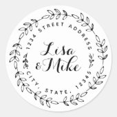 Sticker Rond Rustic Wreath Couple Noms Adresse Mariage (Devant)