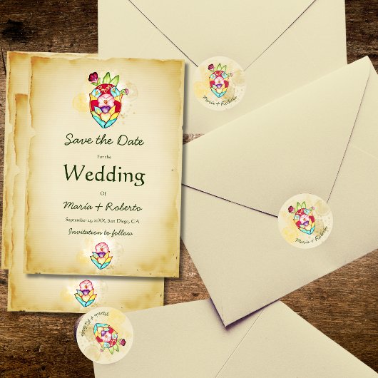 Sticker Rond Rustique Anatomique Floral Heart Mariage mexicain