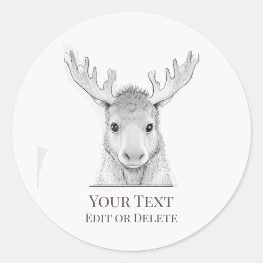 Sticker Rond *~* Rustique AP49 mignonne douce bébé orignal (Devant)