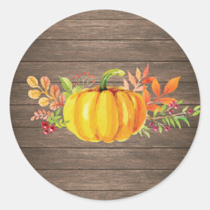 Sticker Rond Rustique aquarelle automne Citrouille automne