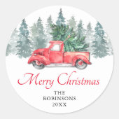 Sticker Rond Rustique aquarelle Rouge Camion vacances de Noël (Devant)