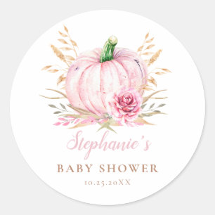 Sticker Rond Rustique automne boho Citrouille bébé Fille douche