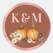 Sticker Rond Rustique Automne Botanique Citrouille Mariage Mono (Devant)