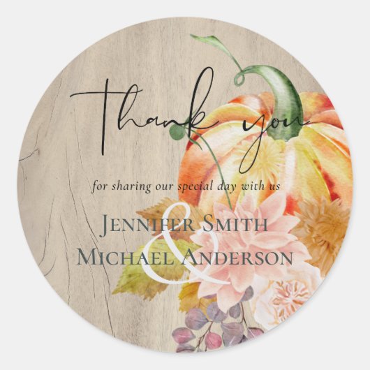 Sticker Rond Rustique automne Citrouille Figs Fleurs Mariage (Devant)