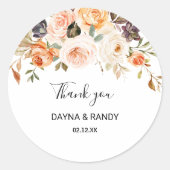 Sticker Rond Rustique Automne Élégant Merci Floral Favor (Devant)