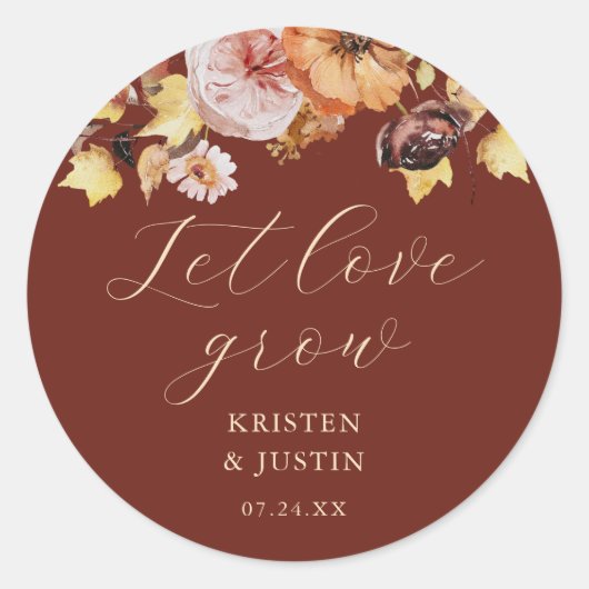 Sticker Rond Rustique Automne Floral Laisser L'Amour Cultiver M (Devant)