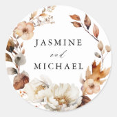 Sticker Rond Rustique Automne Floral Mariage (Devant)