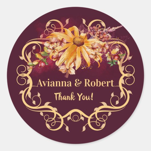 Sticker Rond Rustique Automne Floral Mariage Merci (Devant)