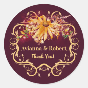 Sticker Rond Rustique Automne Floral Mariage Merci