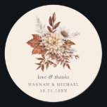 Sticker Rond Rustique Automne Mariage Floral Merci<br><div class="desc">Utilisez cet autocollant à mariage floral d'automne pour sceller les enveloppes,  les faveurs de fête,  et plus encore.</div>