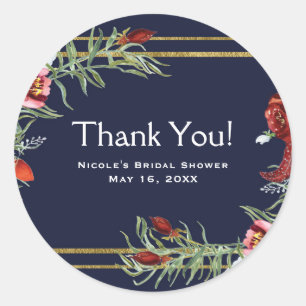 Sticker Rond Rustique Automne Marsala Floral Bleu Nuit Or Maria
