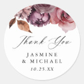 Sticker Rond Rustique Automne Marsala Floral Mariage Merci (Devant)