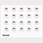 Sticker Rond Rustique Automne Orange Navy Bleu Floral Mariage (Feuille)