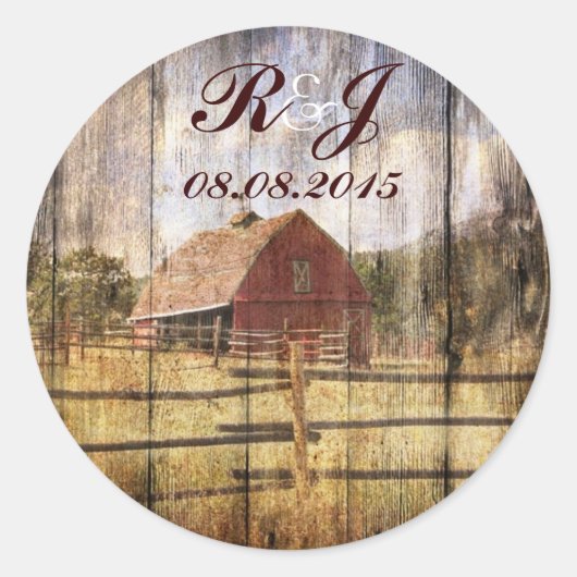 Sticker Rond rustique automne ouest pays rouge grange mariage (Devant)