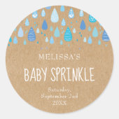 Sticker Rond Rustique Bébé Bleu Raindrops Bébé Sprinkle Douche (Devant)