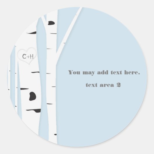 Sticker Rond Rustique Birch Tree Coeur Icy Blue Wedding Favoris (Devant)