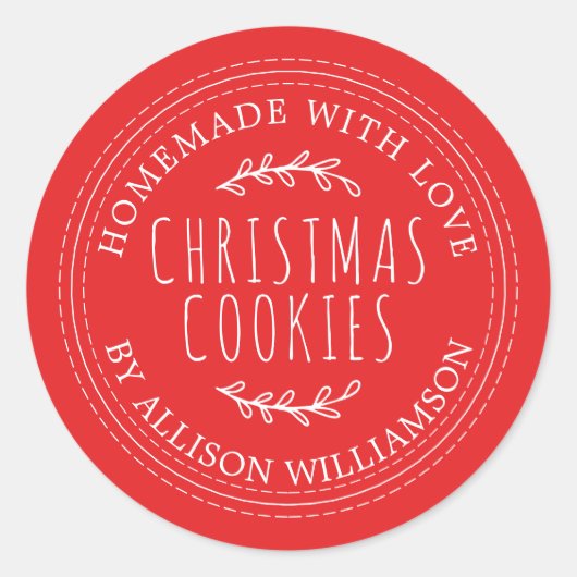 Sticker Rond Rustique biscuits de Noël faits maison rouge (Devant)