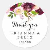 Sticker Rond Rustique Blush Bourgogne Merci Mariage Faveur (Devant)