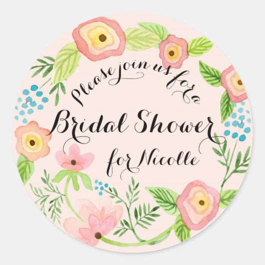 Sticker Rond Rustique Blush Granny Chic Hipster Floral Bride (Devant)