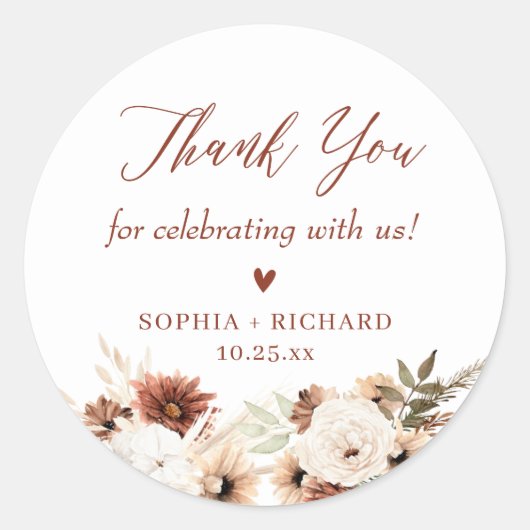 Sticker Rond Rustique Boho Floral Mariage Merci Favor (Devant)