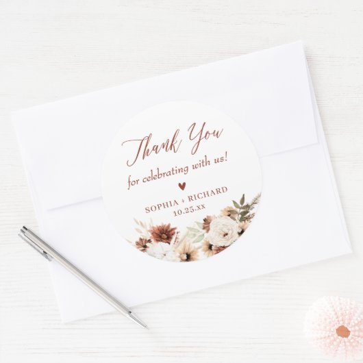 Sticker Rond Rustique Boho Floral Mariage Merci Favor (Enveloppe)