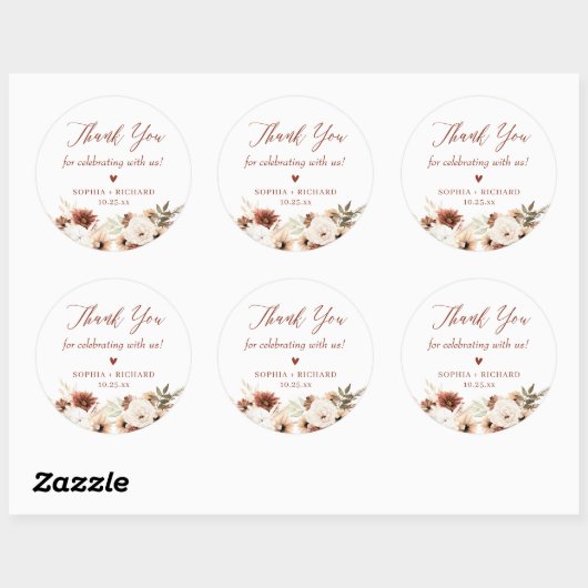 Sticker Rond Rustique Boho Floral Mariage Merci Favor (Feuille)