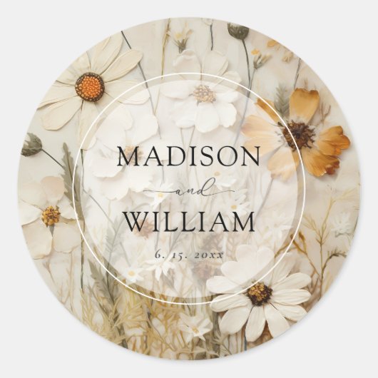 Sticker Rond Rustique Boho floral Mariage personnalisé (Devant)