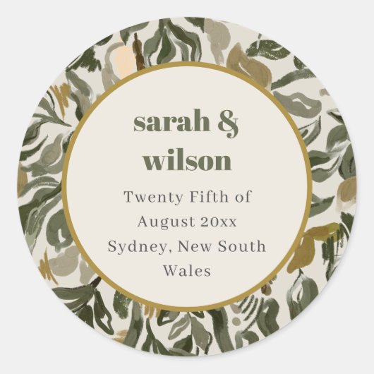 Sticker Rond Rustique Boho Retro Arch Mariage botanique vert (Devant)