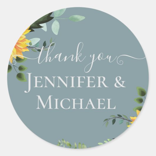 Sticker Rond Rustique BOHO Sunflowers Mariage de verdure (Devant)