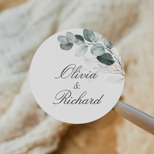 Sticker Rond Rustique Botanique Eucalyptus Mariage de verdure