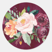 Sticker Rond Rustique Bourgogne et Blush Fall Floral Mariage (Devant)