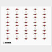 Sticker Rond Rustique Bourgogne Rouge Floral Mariage (Feuille)