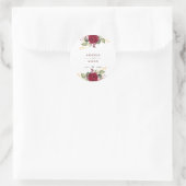 Sticker Rond Rustique Bourgogne Rouge Floral Mariage (Sac)