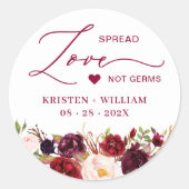 Sticker Rond Rustique Bourgogne Rouge Floral Sanitizer Mariage  (Devant)