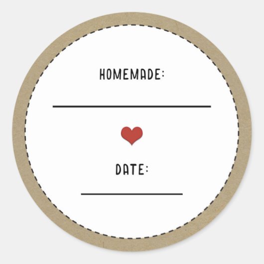 Sticker Rond Rustique Brown Kraft Red Heart Jar de canne fait m (Devant)