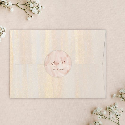 Sticker Rond Rustique Brown Terracotta Script Monogramme Mariag