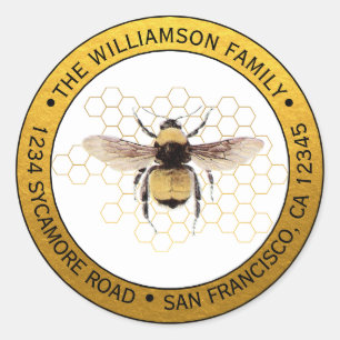 Sticker Rond Rustique BumbleBee Round Return Adresse Gold