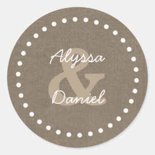 Sticker Rond Rustique Burlap Mariage mariée Groom A06 avec poin