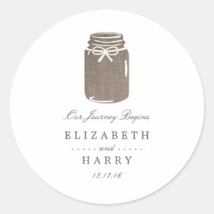 Sticker Rond Rustique Burlap Mason Jar Mariage