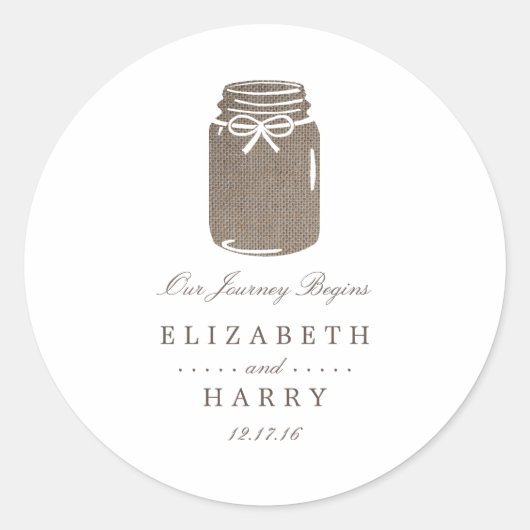 Sticker Rond Rustique Burlap Mason Jar Mariage (Devant)