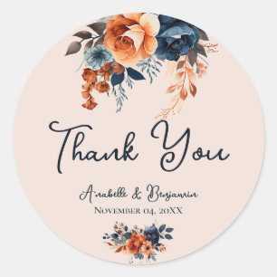 Sticker Rond Rustique Burnt Orange et Mariage bleu