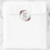Sticker Rond Rustique Chic Bourgogne Floral Enregistrer La Date (Sac)