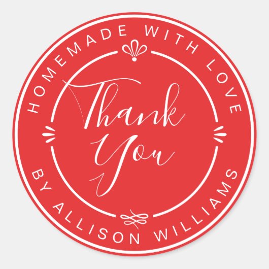 Sticker Rond Rustique Chic fait maison Monogram Merci Rouge cla (Devant)