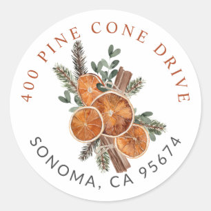 Sticker Rond Rustique Citrus Pine Holiday Adresse de retour