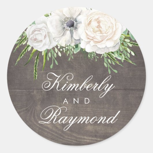 Sticker Rond Rustique Country Chic | Fleurs blanches Mariage de (Devant)