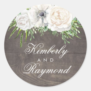 Sticker Rond Rustique Country Chic   Fleurs blanches Mariage de