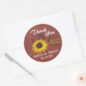 Sticker Rond Rustique Country Grange Bois et tournesols (Enveloppe)