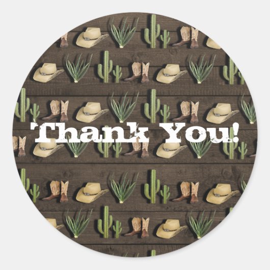 Sticker Rond Rustique Cowboy Western Rodeo Bois fête d'annivers (Devant)