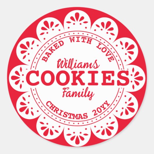 Sticker Rond Rustique Cuisiné avec amour Noël Cookies Rouge Bla (Devant)